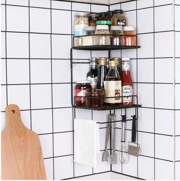 Double Layer Iron Wall Mounted Shelf For Kitchen Bathroom, Shower Shampoo Cosmetic Organizer Rack, Toilet Storage Shelves