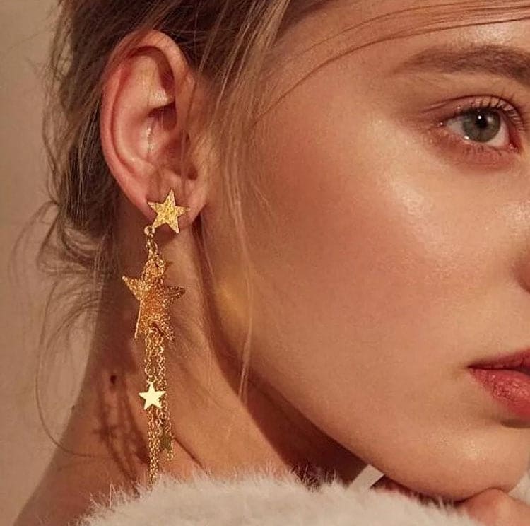 Long Star Drop Earrings For Women, Crystal Women's Dangle Earrings