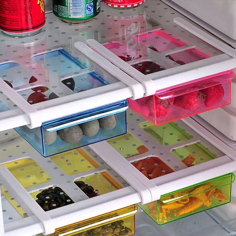 Kitchen Refrigerator Storage Pull-Out Drawer Rack, Freezer Under Shelf Organizer Holder, Slide Kitchen Space Saver Organizer