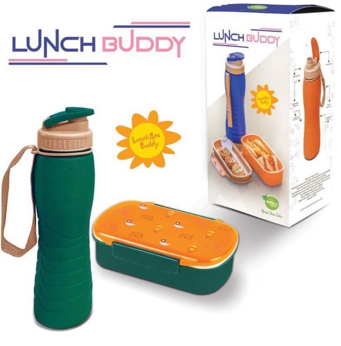 Creative Lunch Buddy, Set Of Lunch Box With Water Bottle, Kids Children School Kindergarten Mini Snack Sandwiches Food Containers