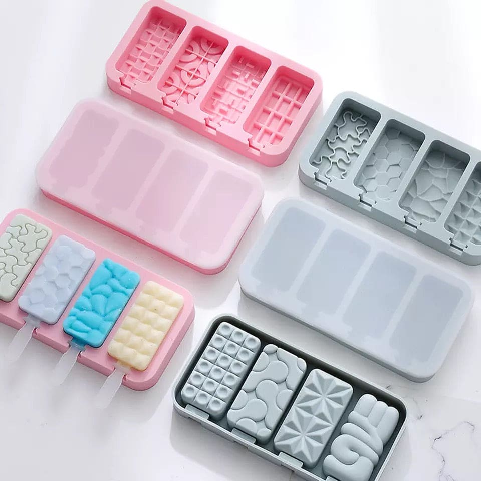 Set Of 4 Creative Ice Cream Molds, Silicone Ice Cream Mold, Ice Cube Tray Popsicle Molds, Frozen Ice Cube Molds, Homemade Freezer Ice Lolly Mold