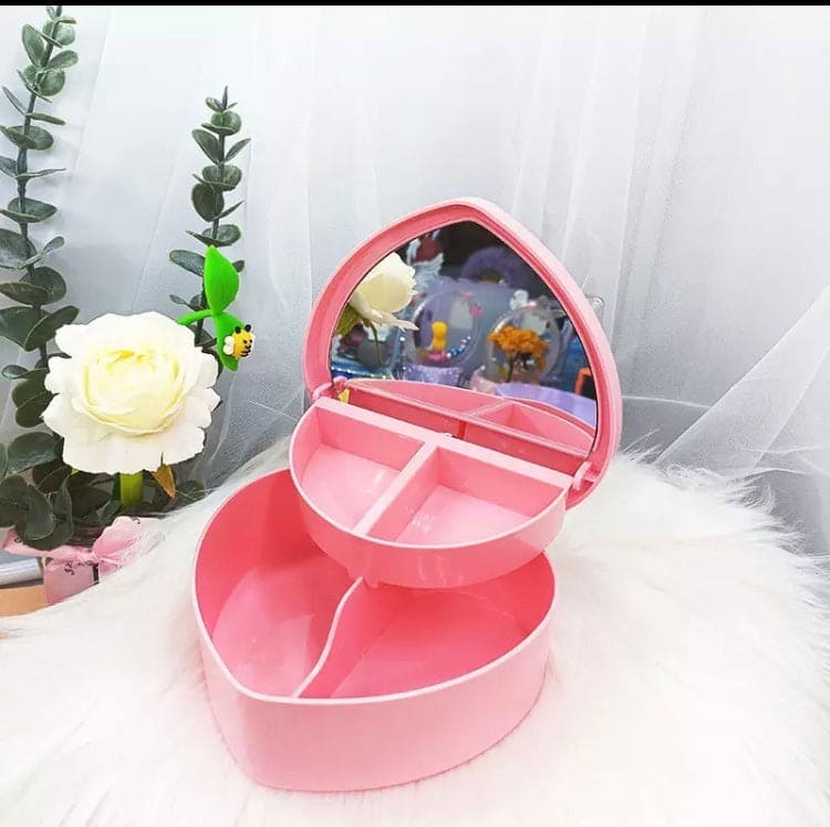 Mini Heart Jewelry Box, Love Shape Jewelry Box, Display Earrings Ring Jewelry Case Box, Double Layer Jewelry Organizer With Mirror, Pink Girl Heart Storage Box