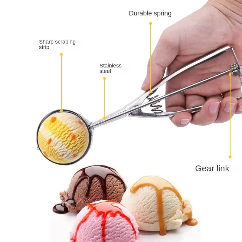 Steel Ice Cream Scoop Spoon, Stainless Steel Ice Cream Digger, Non Stick Ice Ball Maker, Dual Purpose Cream Dipper, Multifunctional Ice Cream Scoops Stack, Ice Cream Scooper With Trigger, Scoop Spoon For Ice Cream Fruit Cookie