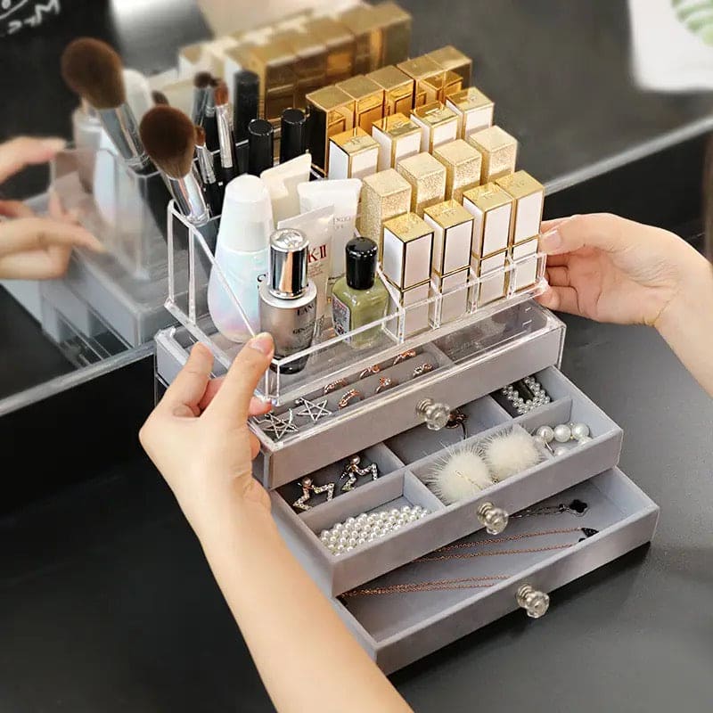 New Acrylic Jewellery Organizer Box, Earrings Ring Necklace Velvet Storage Case, Lipstick Makeup Organizer Display Stand, Drawer-Type Transparent Cosmetic Storage Box, Luxury Jewelry Storage Box Organizer