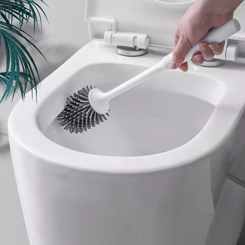 Silicone Head Toilet Cleaning Brush, White Toilet Brush And Holder Set, Wall Or Floor Cleaning Brush, Silicone TPR Toilet Brush and Holder, Quick Drain Cleaning Brush