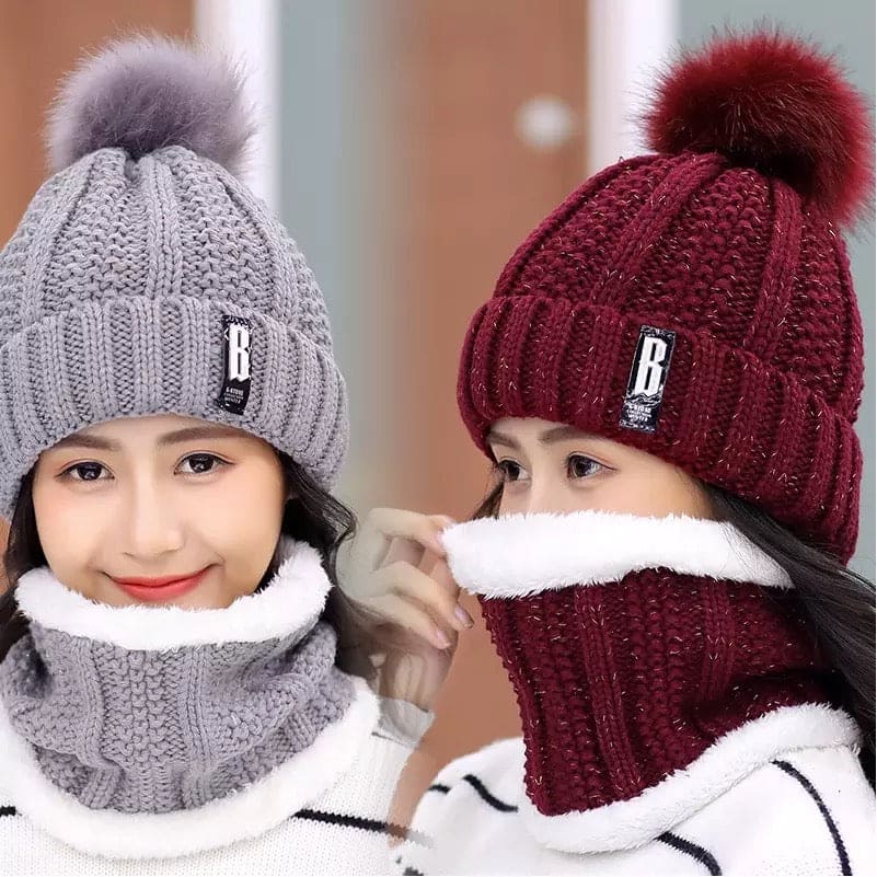 Female Outdoor Casual Windproof Hat, Winter Plush Warm Cap, Women Wool Knitted Hat, Collar Warm Keep Face Warmer Beanies Hat