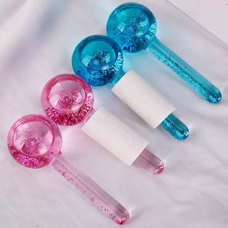 2 Pcs Crystal Ice Hockey, Energy Face Eye Massaging Globes, Face Lifting Anti Wrinkles Ice Roller, Anti Aging Health And Skincare Tool