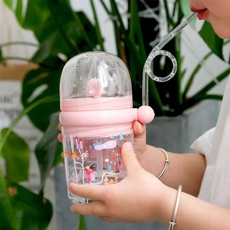 Creative 260Ml Kids Funny Whale Water Spray Drinking Cup, Cartoon Feeding Bottles With Straw, Leak Proof Portable Cartoon Baby Feeding Cup
