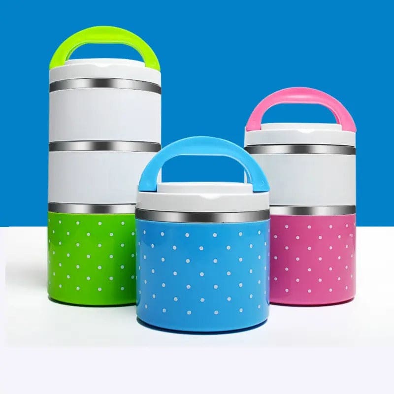 Portable Dotted Tiffin Box, Stainless Steel Bento Student Lunch Box, Round Thermal Lunch Box, Leak-Proof Food Container Bento Box, Bento Box with Cover Sealed Lunch Box, Steel Insulated Lunch Box