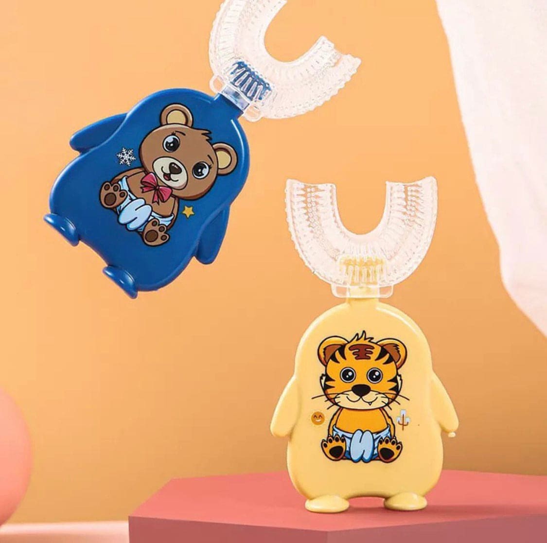 Animal Pattern Kids U Shaped Silicon Cleaning Toothbrush, 360 Degree Cleaning Nurshing Manual Toothbrush, 0-6 Silicon Toothbrush