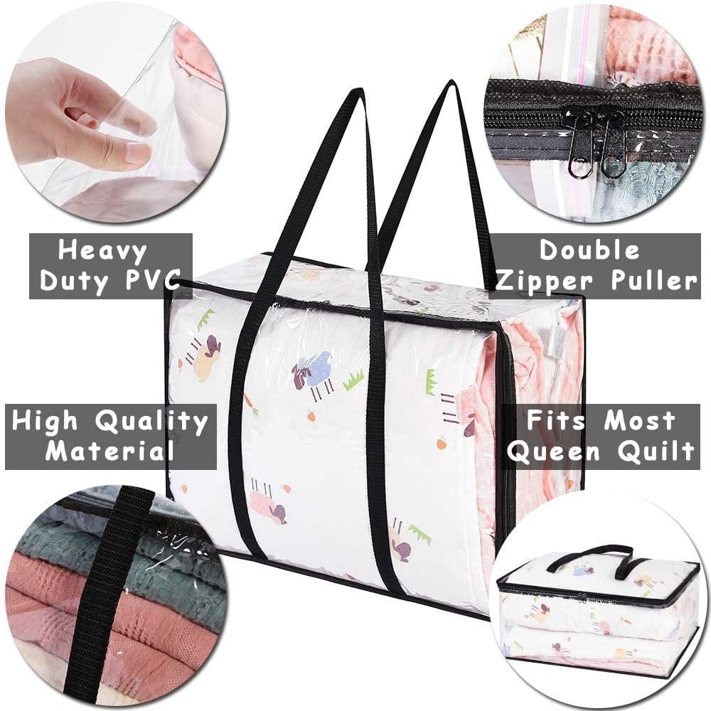 Comforter Storage Bag, Transparent Moving Totes with Sturdy Zipper, Zipper Bag For Clothes, Blankets & Comforter