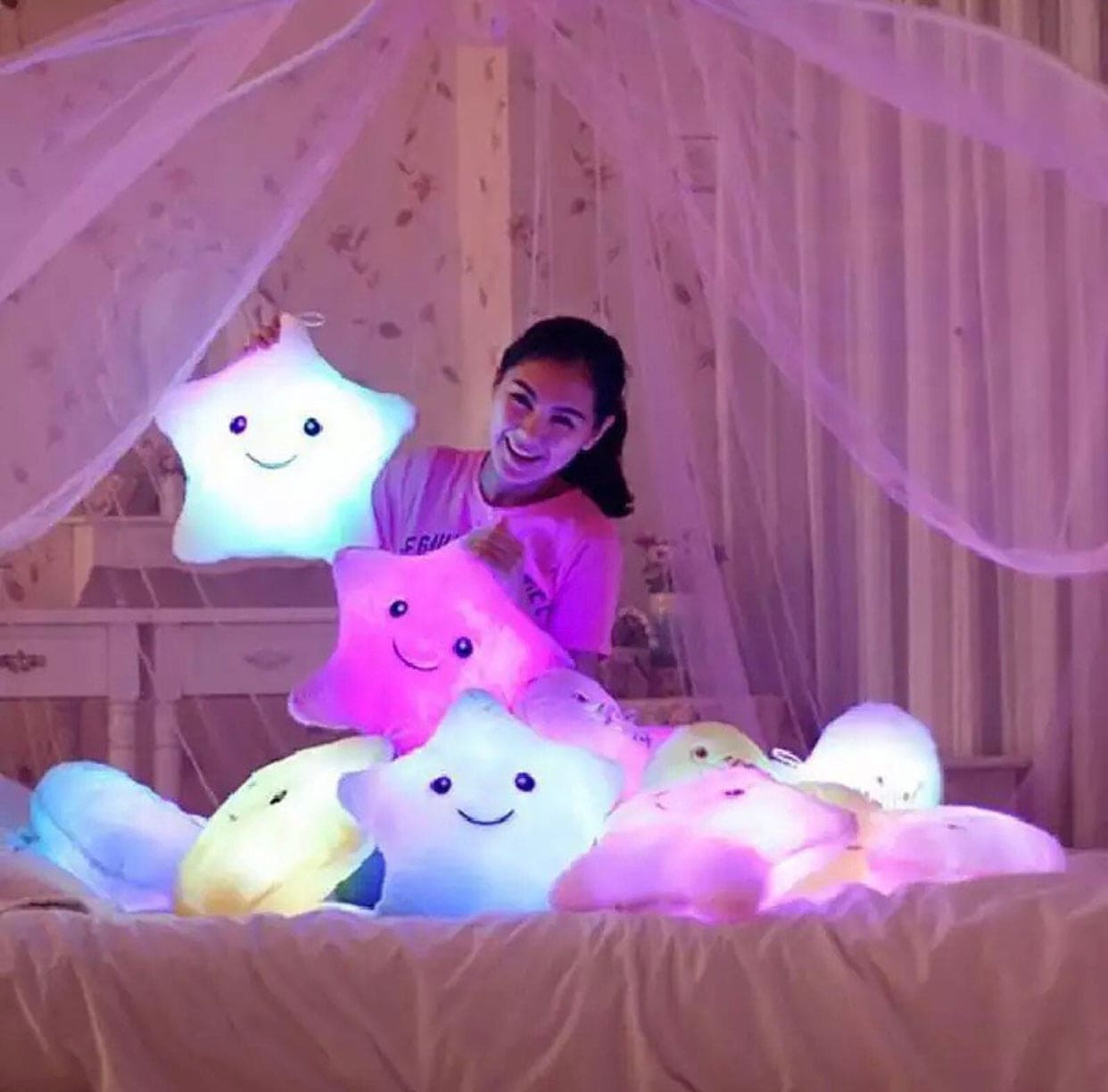 Creative 34cm Luminous Star Shaped Plush Pillow, Twinkle Star Light Up Plush Pillow