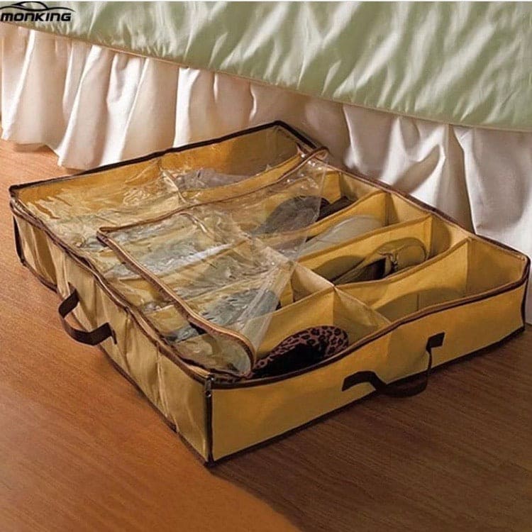 12 Compartment Non Woven Shoe Organizer, Underbed Shoe Storage Bag, Easy To Carry Shoe Bag