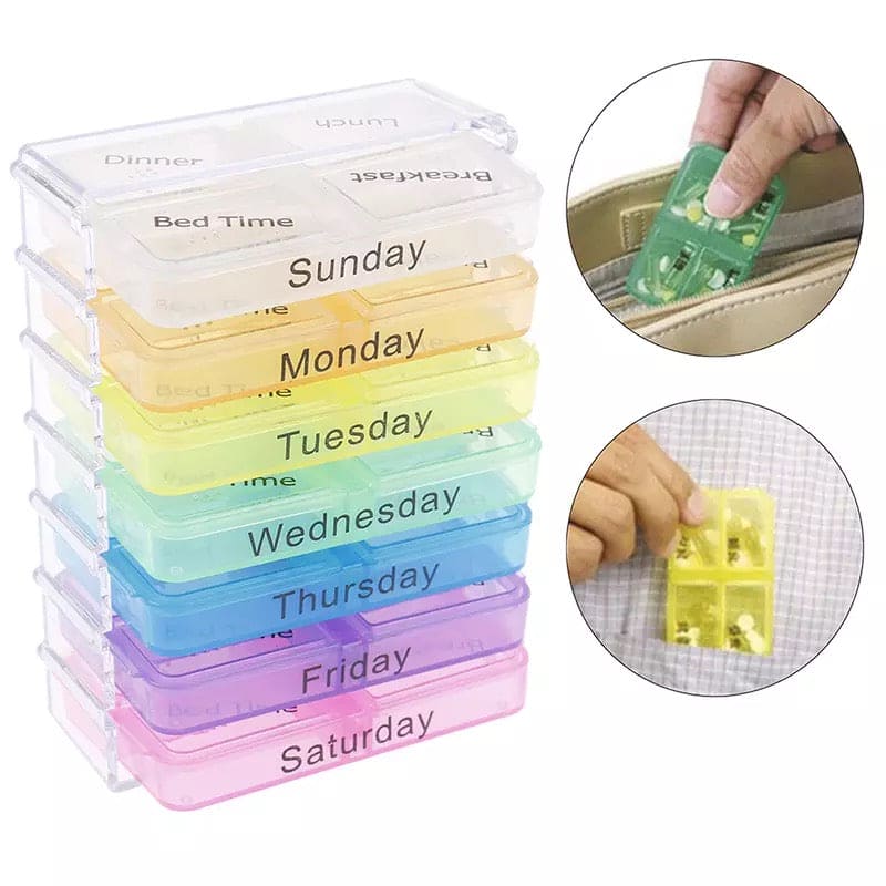 7 Days Multi Color Pill Container, Weekly Tablets Storage Box, Outdoor Travel Pill Protect Container, Portable Tablets Storage Dispenser, Pill Sorter