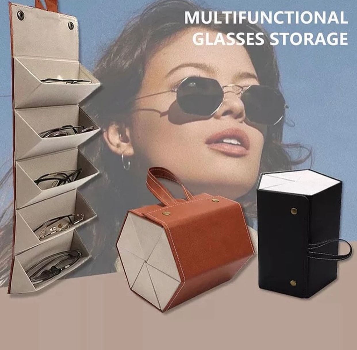 5 Slot Foldable Multiple PU Leather Sunglasses/Eyeglasses Travel Organizer Case, Multiple Eyeglasses Display Storage Box Box for Men Womeno