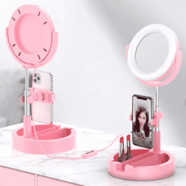 Foldable Selfie Stick Ring Light Tripod For Phone With Mirror, Mobile Live Bracket Led Light, Portable Desktop Lamp Photography Props LED For Phone, Beauty Selfie Stick With Light