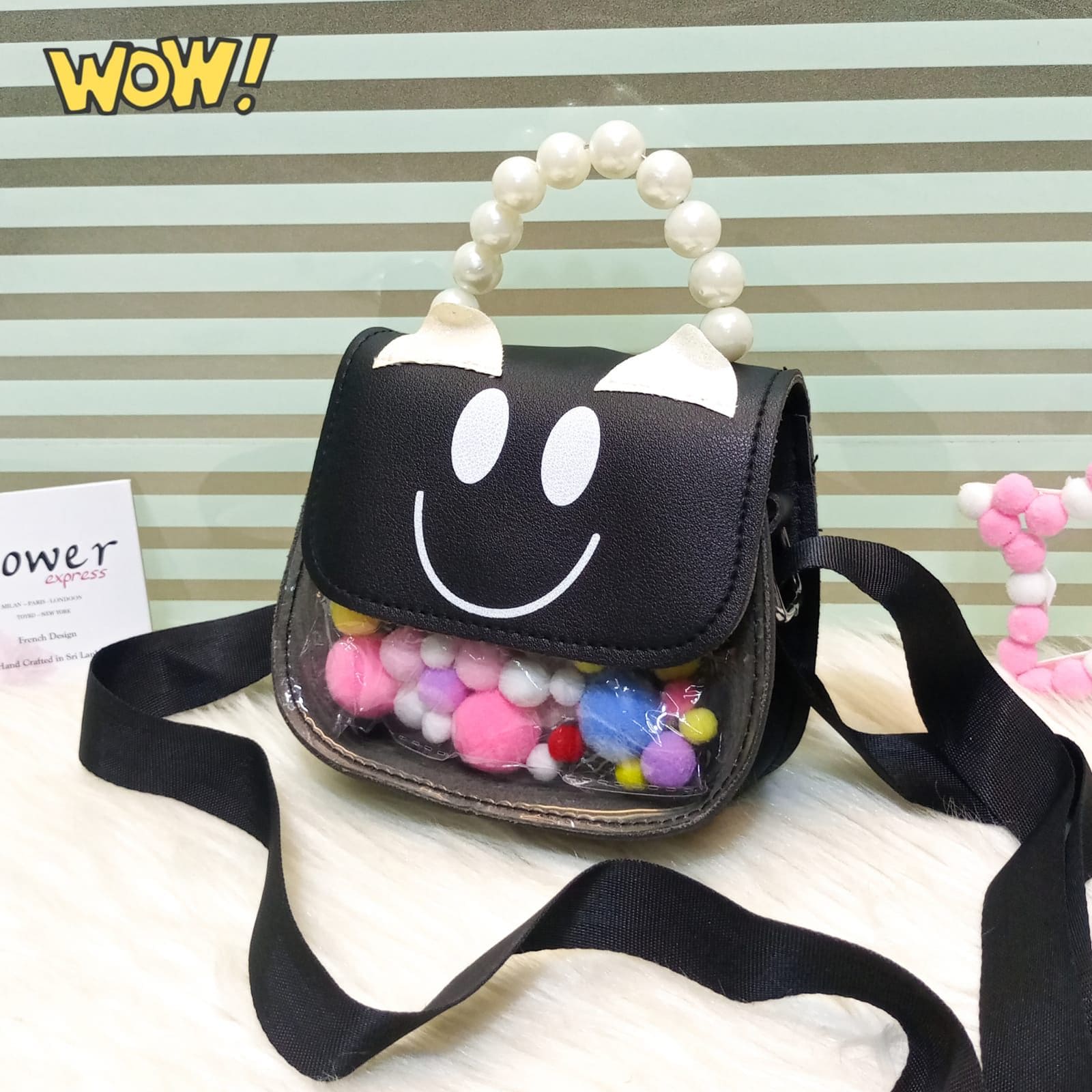 New Mini Size Pearl Handle Kids Bags, High Quality Funky Soft Balls, Clear Crossbody Purse Bag, Women Transparent Crossbody Bag