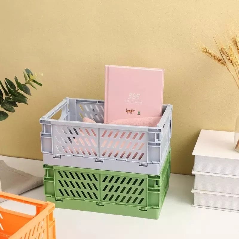 High Capacity Foldable Plastic Storage Basket, Utility Cosmetic Container,  Plastic Stackable Grated Wall Utility Containers