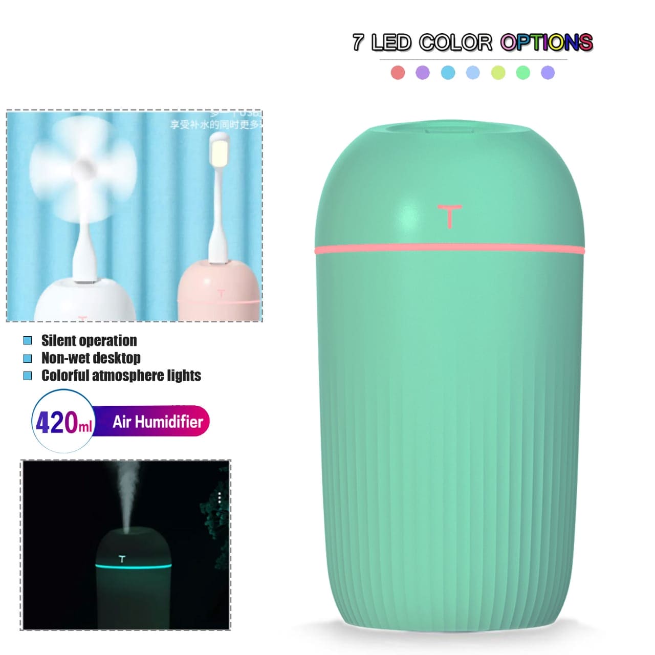 Large Capacity Silent Air Humidifier, Colorful Night Light USB Plug Aroma Diffuser, Ultrasonic Mist Humidifier, Aroma Essential Oil Diffuser, USB Mist Maker