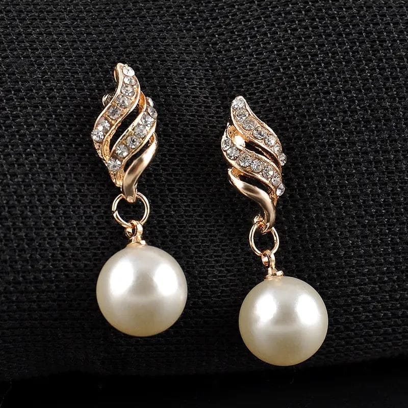 Luxury Imitate Pearl Necklace Earrings Bridal Jewellery Set For Women, Girls Pendant Necklace Earrings Set, Simulated-pearl Bridal Jewellery Sets Rhinestone Pearl Drop Necklace And Earrings Wedding Jewellery Sets For Women