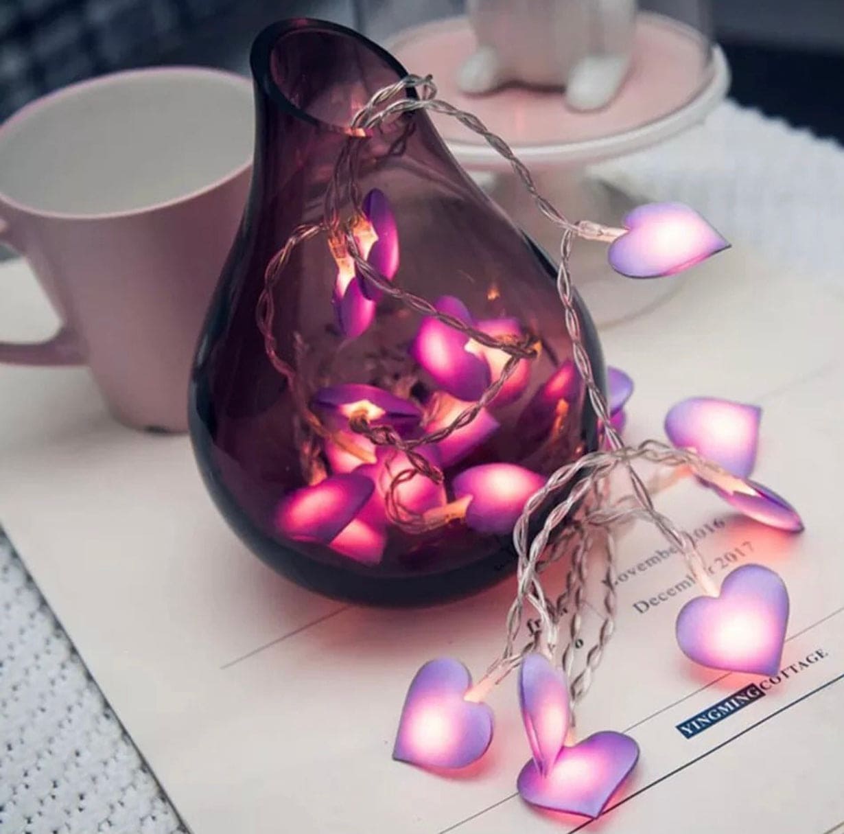 20 Clip's Love Heart Led String Fairy Lights, Pink Girl Bedroom Decoration Strings Light, Indoor Party Wedding Garden Garland Lighting
