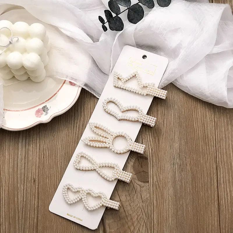 Women Girls Elegant Imitation Pearls Geometric Hairpins, Sweet Hair Ornament Clips, Pearl Elegant Hair Clips