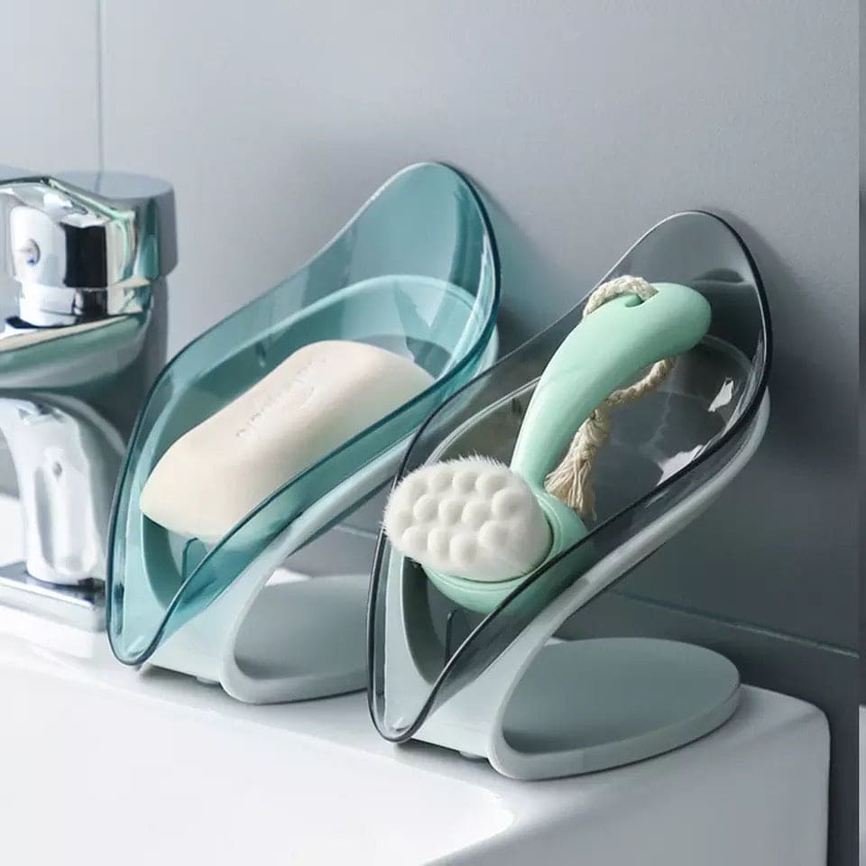 Automatic Leaf-Shaped Draining Soap Holder, Perforated Suction Cup Soap Dish, Toilet Shower Non-slip Drain Soap Case, Creative Sucker Leaf Soap Box, V Shaped Leaf Soap Holder, Transparent Leaf Soap Dish