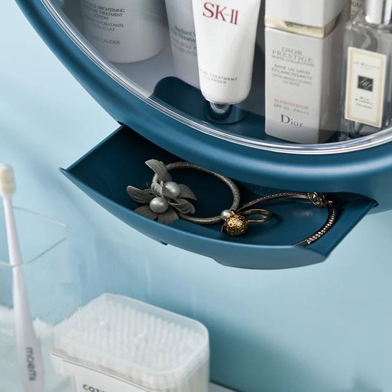 Wall-mounted Round Cosmetic Holder, Makeup Storage Box, Self-Adhesive Round Organizer