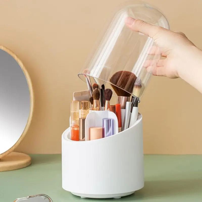 Oval Clear Brush Organizer, Desktop Makeup Brush Storage Bucket Cup Holder With Lid, Brush Display Stand Storage Box, Lipstick Eyebrow Pencil Holder, Acrylic Makeup Brush Organizer Cup, Rotating Makeup Brush Holder