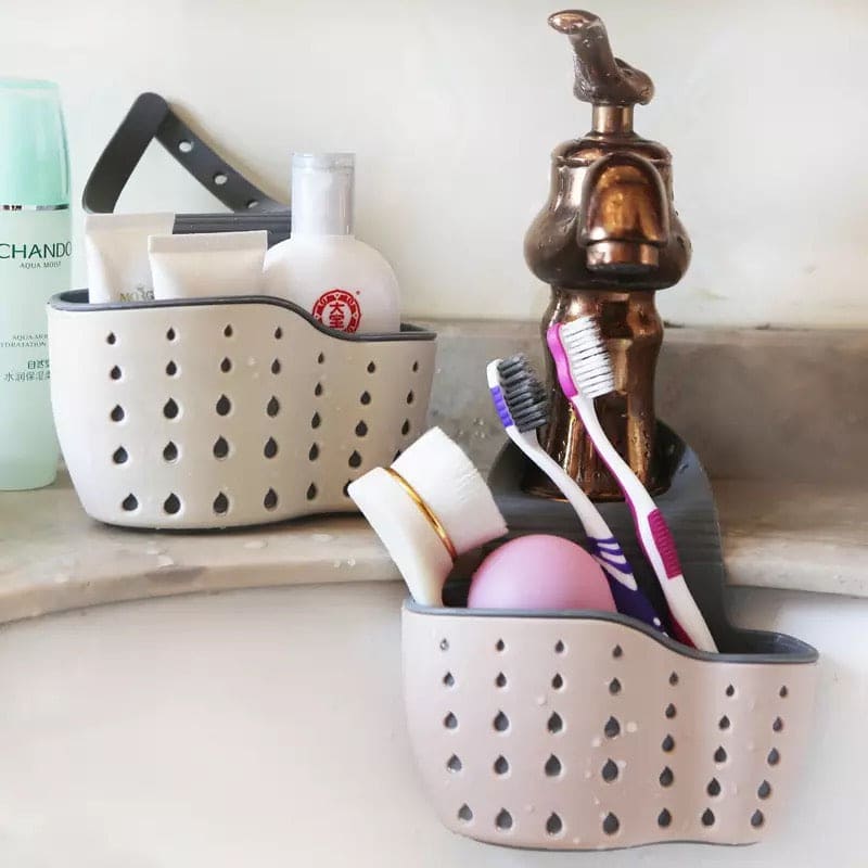 Adjustable Sink Soap Sponge Holder, Kitchen Hanging Drain Basket, Kitchen Sink Washing Storage Rack, Plastic Faucet Hanging Bag, Hanging Drain Rack Basket