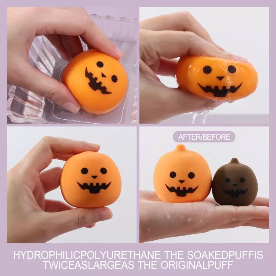 Set Of 4 Halloween Pumpkin Shape Makeup Beauty Blender, Foundation Cream Powder Cosmetic Puff,  Makeup Sponge Set