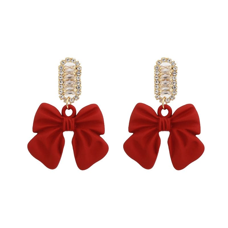 Bowknot Statement Big Earrings, Big Crystal Red Bowknot Drop Earrings, Female Luxury Earrings, Crystal Hoop Earring,  Elegant Ear Clip for Women, Bowknot Studs Earrings