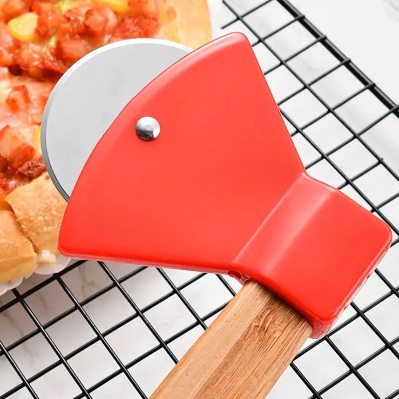 Axe Bamboo Handle Pizza Cutter, Stainless Steel Rotating Blade Pizza Pastry Pasta Dough Cutting Tools, New Portable Round Pizza Pizza Cutter