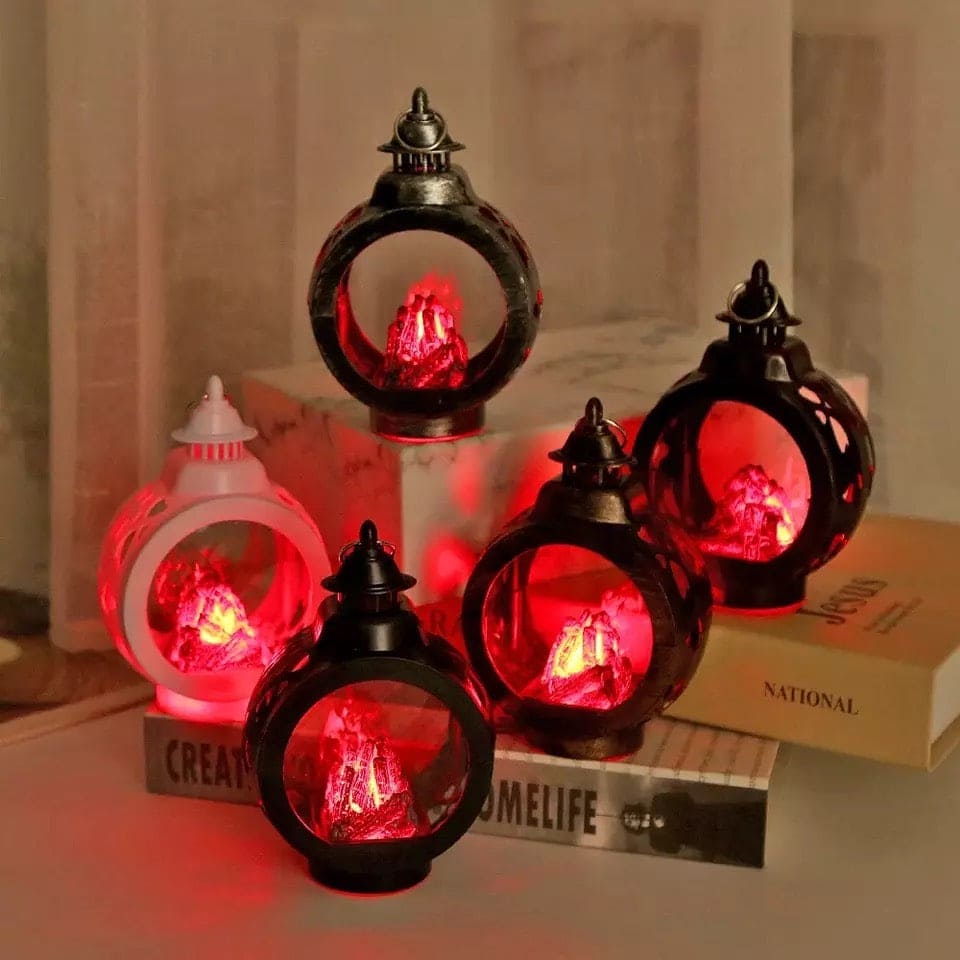 Vintage LED Lantern Light, Retro Round Small Fire Flame Lamp, Decorative Small Lantern Lamp