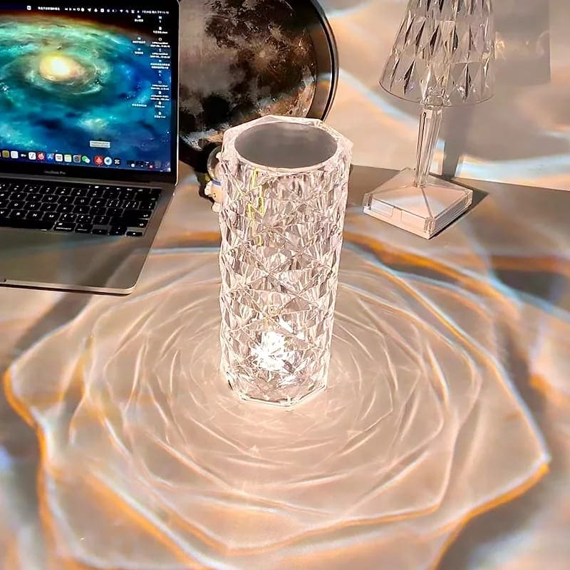 Rose Crystal Rechargeable Table Lamp, Diamond Touch Sensor Battery Desk Lamp, LED Romantic Desk Light, RGB Remote Control Night Light Projection Table Lamp