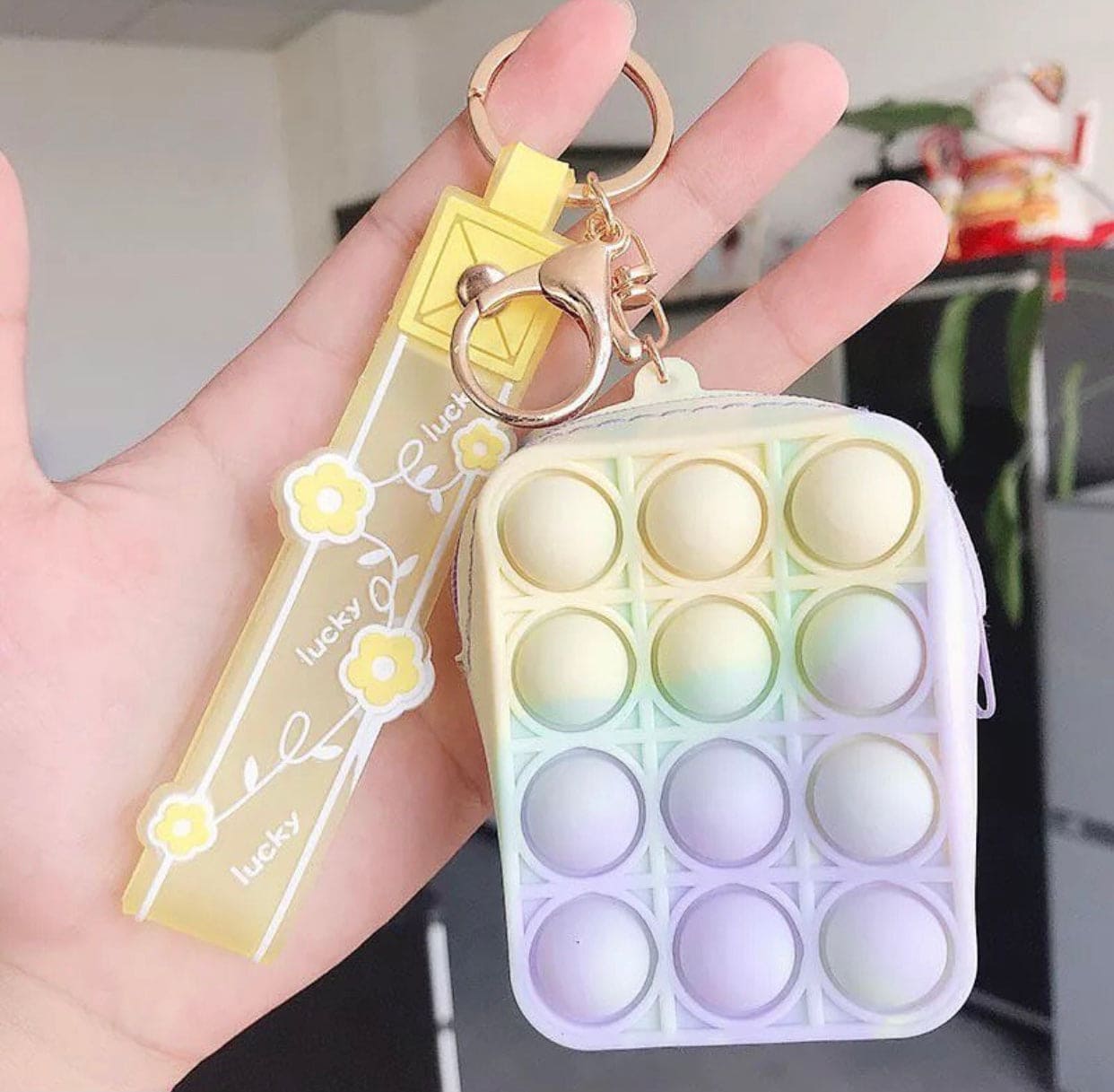 Creative Silicon Decompression Pop Its Bubble Fidget Toy Keychain, Simple Dimple Anti-stress Rainbow Coin Purse Keychain, Anti stress Sensory Toy Key Chain