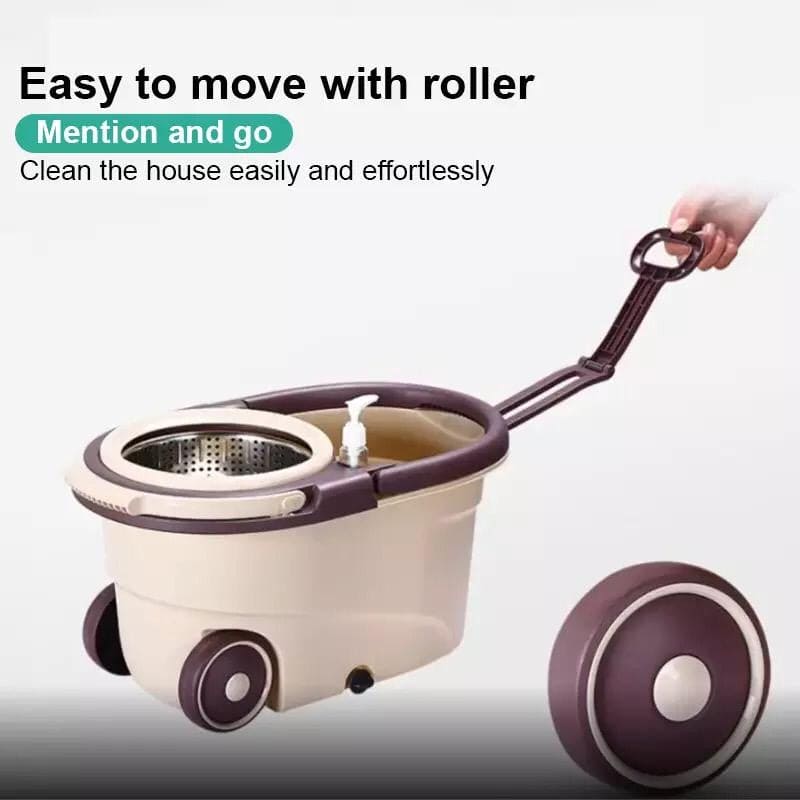Rolling Wheel Mop for Floor Cleaning, 360° Spin Mop Rotating and Bucket Set, Mop Bucket Kit with Handle