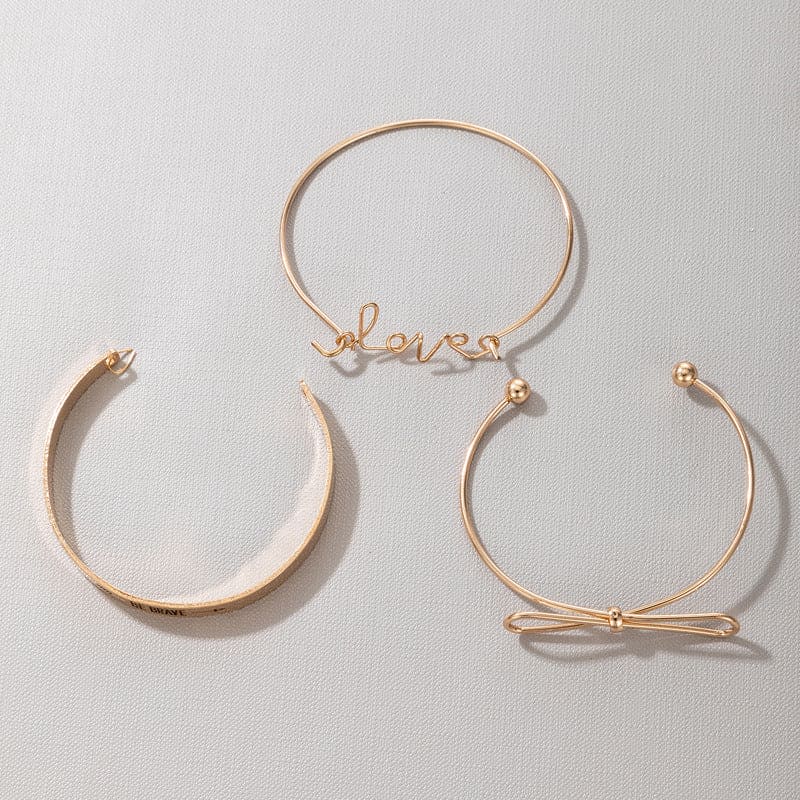 Set Of 3 Be Brave Love Bracelet, Geometric Chain Open Bracelets Jewelry, Letter Opening Adjustable Bracelet, Wedding Engagement Bracelet Fashion Jewellery,  Stainless Steel Charm Bracelet