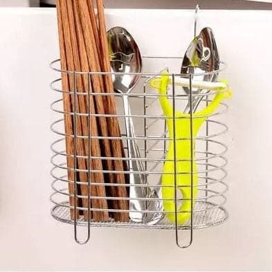 Metal Hanging Cutlery Holder, Spoon Fork Chopsticks Storage Drainer Basket, Stainless Steel Chopsticks Tube Hanging Cage, Steel Cutlery Sink Storage Tool