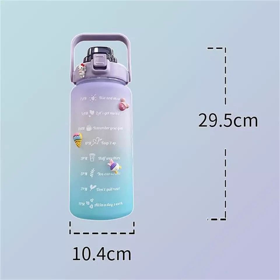 2L Large Capacity Water Bottle Straw Cup, Gradient Color Plastic Water Bottle With Time Marker, Frosted Water Bottle