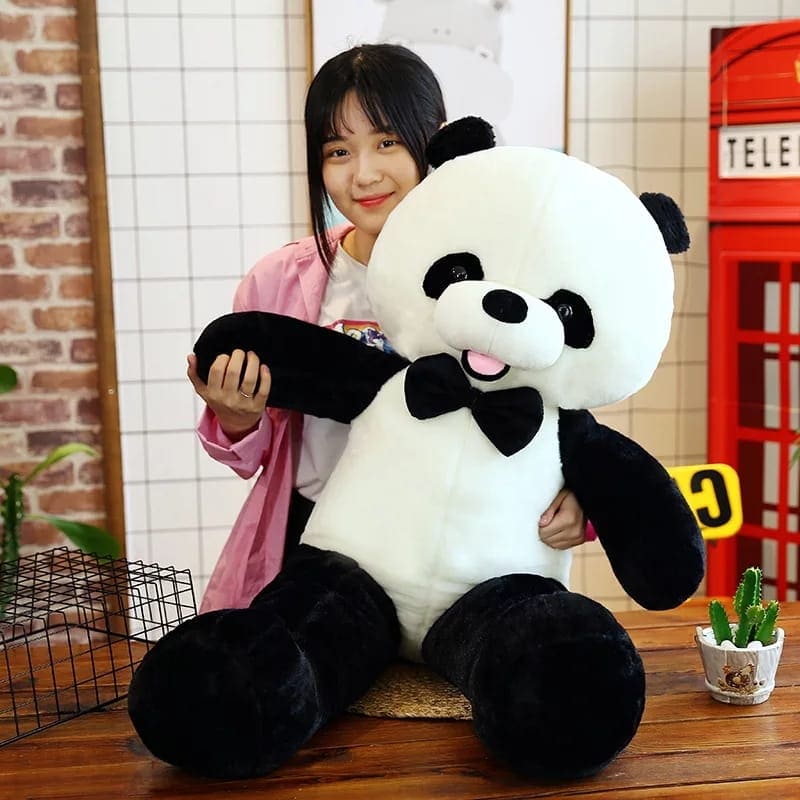 Cute Panda Bear With Bow-Tie Plush Toys,  Soft Cartoon Animal Black And White Panda Stuffed Doll