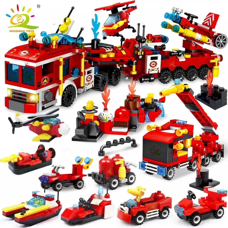 8 in 1 City Command Vehicle Model Building  Blocks, Firefighter Team Rescue Plane Boat Fireman Figure Brick