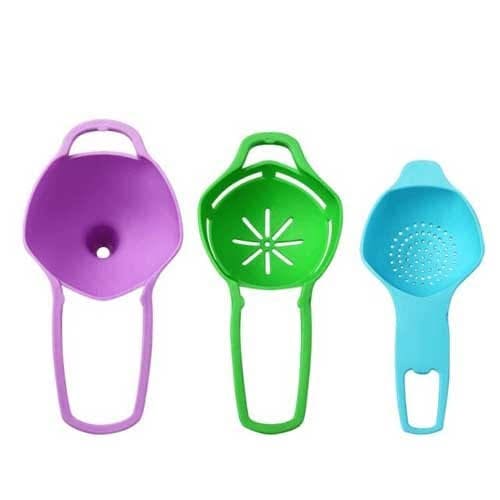 Set of 3 Egg Separator Funnel & Strainer Set, Multifunctional Egg Separator, Funnel & Strainer Set,  Household Liquid Dispensing Mini Funnel Kitchen Tools, Handy Mini Colander Sieve, Egg White Strainer Divider Filter, Kitchen Baking Strainer