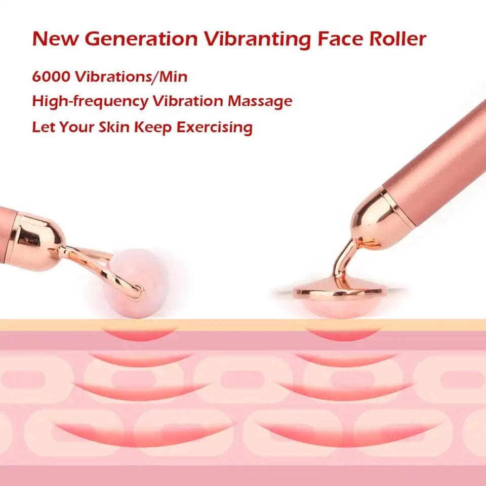 New 2 In 1 Flawless Contour, Flawless Jade Roller, Micro Vibrating Facial Roller And Massager, Automatic Facial Vibrate Face Massager, Electric Pink Rose Quartz Facial Massager, Vibrating Face Body Massage Tool, Skin Care Lift Tightening Women Beauty Bar