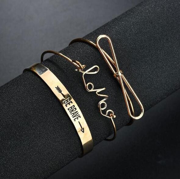 Set Of 3 Be Brave Love Bracelet, Geometric Chain Open Bracelets Jewelry, Letter Opening Adjustable Bracelet, Wedding Engagement Bracelet Fashion Jewellery,  Stainless Steel Charm Bracelet