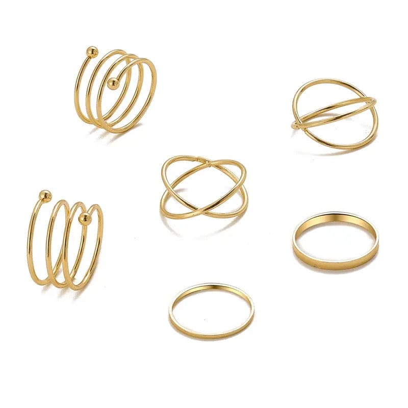 Set Of 5 Metal Gold Plated Rings for Women, Geometric Hollow Wave Rings, Girls Trendy Jewellery, Stackable Finger Rings, Midi Rings For Women