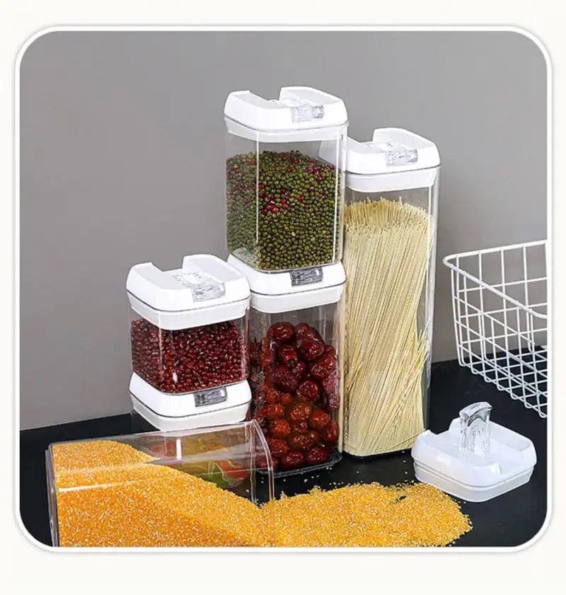 Set Of 3 Plastic Food Storage Container, Kitchen Organizer Jars Box, Transparent Sealed Cans Jars For Spices, Multi Capacity Grain Storage Box, Kitchen Snacks Dry Plastic Fresh Keeping Tank