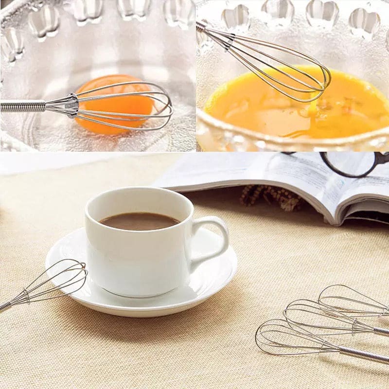 Mini Handle Egg Beater, Cute Cartoon Ceramic Handle Manual Beater, Hand Stirring Beaters, Multifunctional Cream Coffee Churn Baking Accessories Kitchen Tool, Stainless Steel Whisk, Mini Handle Stirrer Whisk