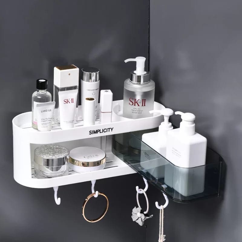 Bathroom Plastic Shelf, Rotating Corner Shower Rack, Shampoo Holder, Toilet Floating Shelves Organizer