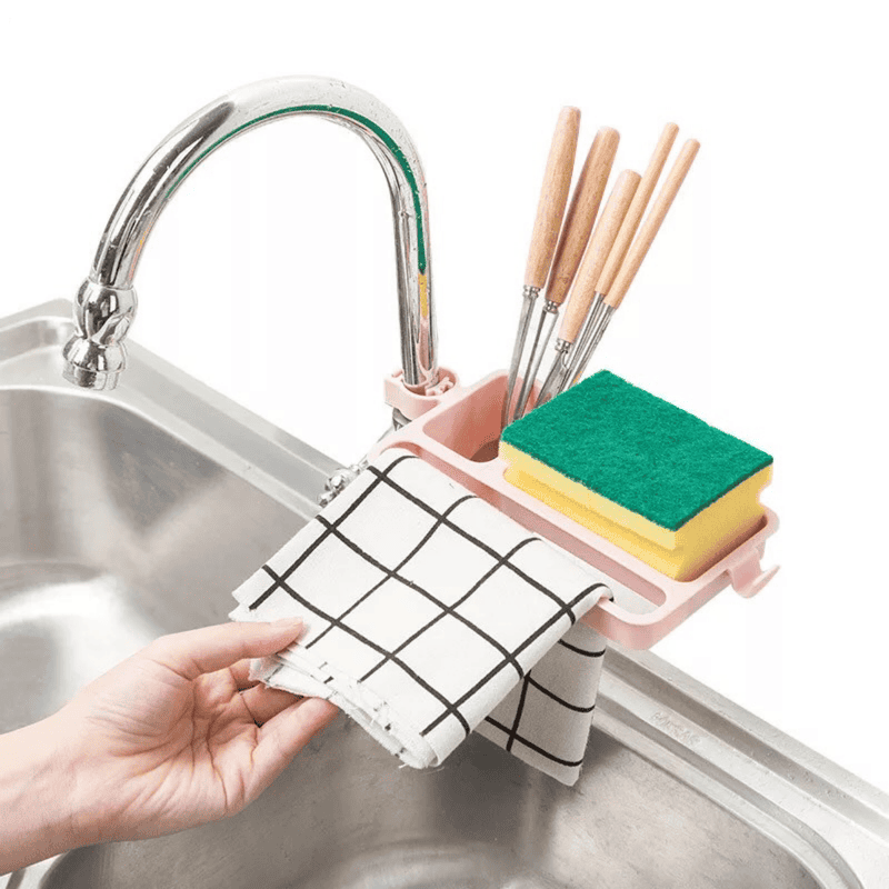 Kitchen Sponge Rack, Sink Hanging Storage Holder, Shelf Towel Organizer, Kitchen Sink Faucet Rack